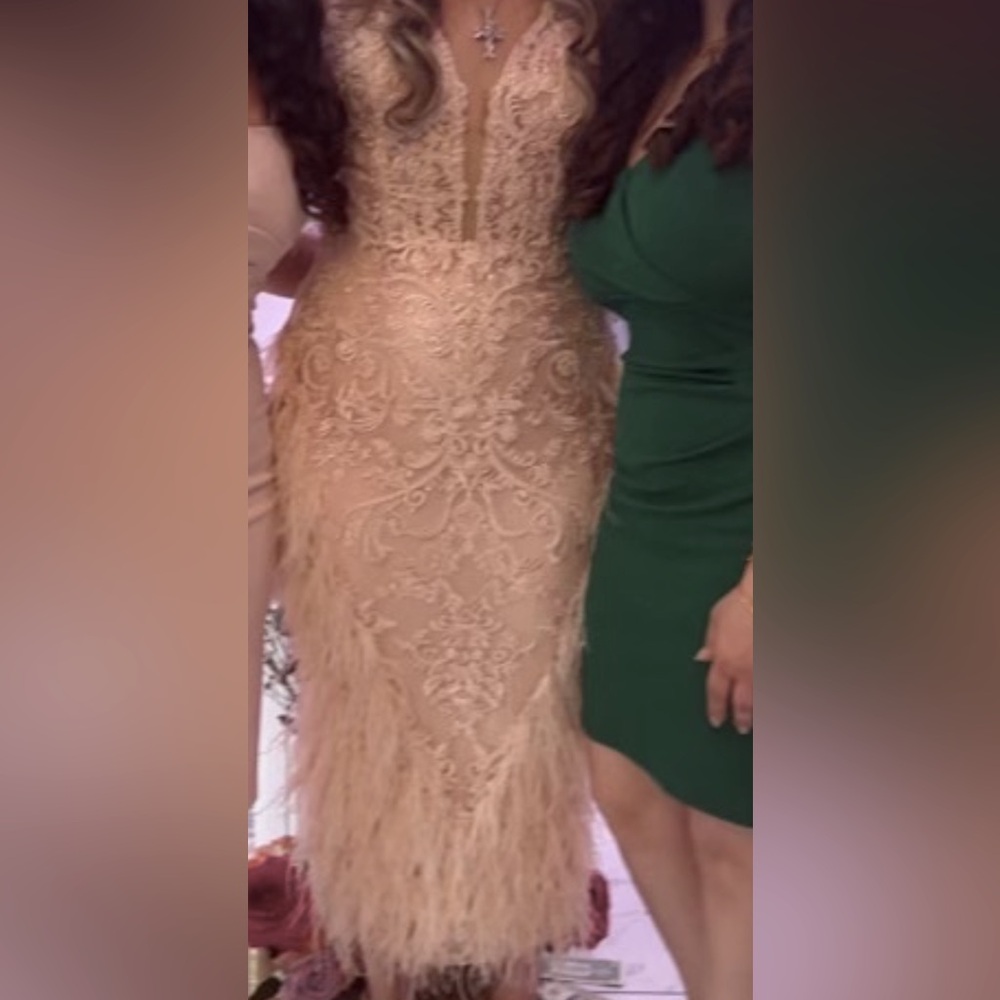 MIDI feather hem dress